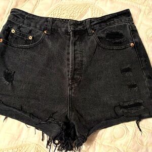 Distressed High Rise Black Grunge Denim Shorts